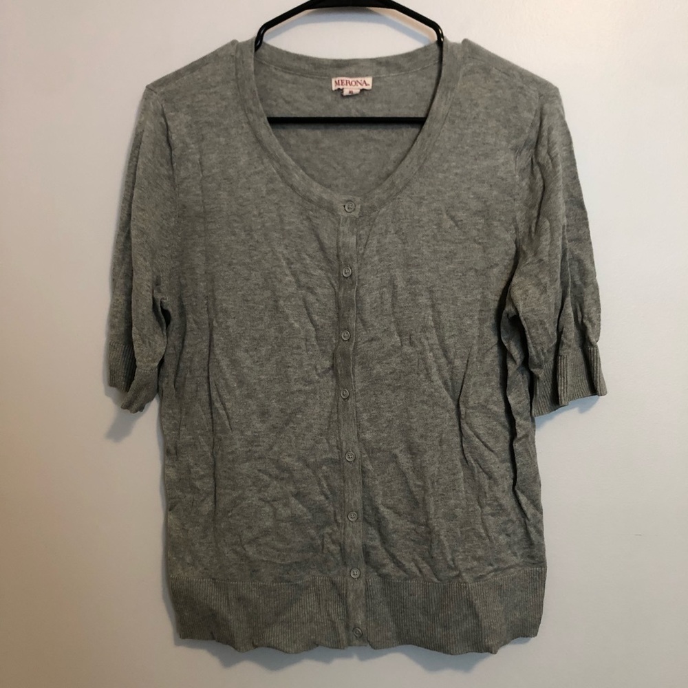 Heather gray short sleeve cardigan